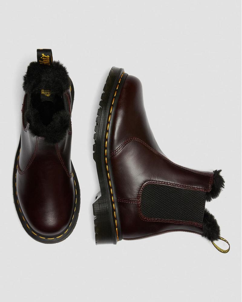 Women's Dr Martens 2976 Leonore Faux Fur Lined Chelsea Boots Burgundy | AU 110UZG